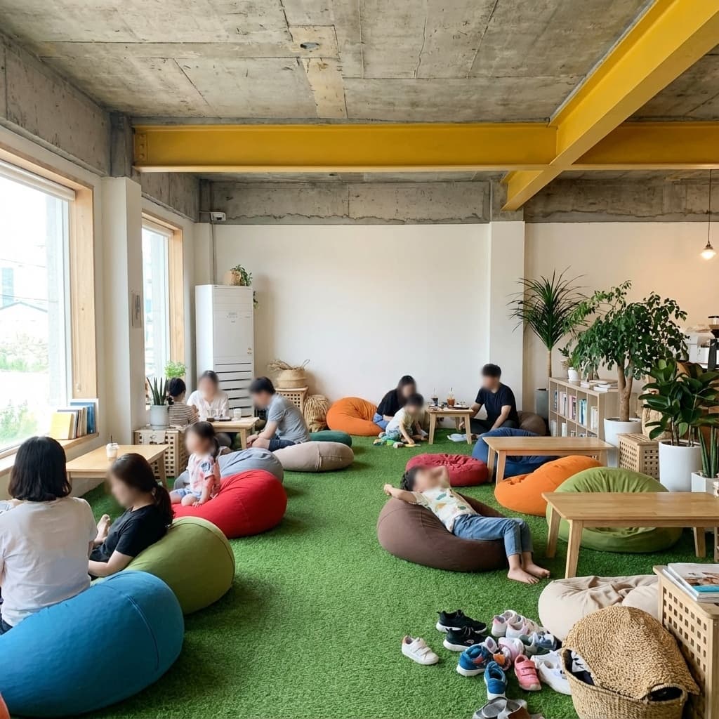 芝生とH鋼がつくるくつろぎ空間